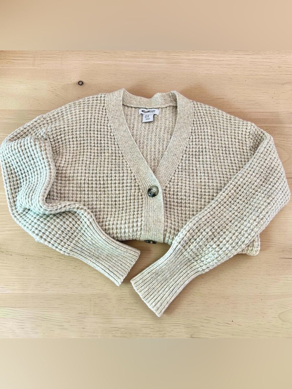 William Rast Beige Waffle Knit Oversized Cardigan - Size XS - Picture 3 of 6